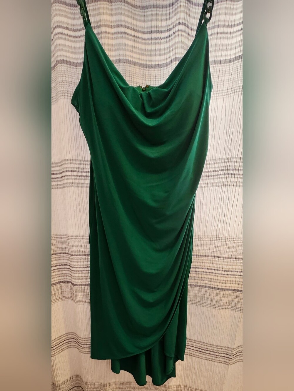 Green Draped Cowl Neck Women's Dress